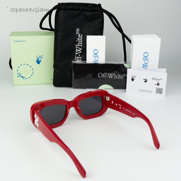 BRAND NEW Off-White CARRARA 507 Red Dark Grey Unisex Rectangular Sunglasses - Picture 8 of 10